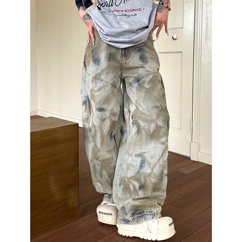 高街潮裤废土泥染做脏牛仔裤情侣