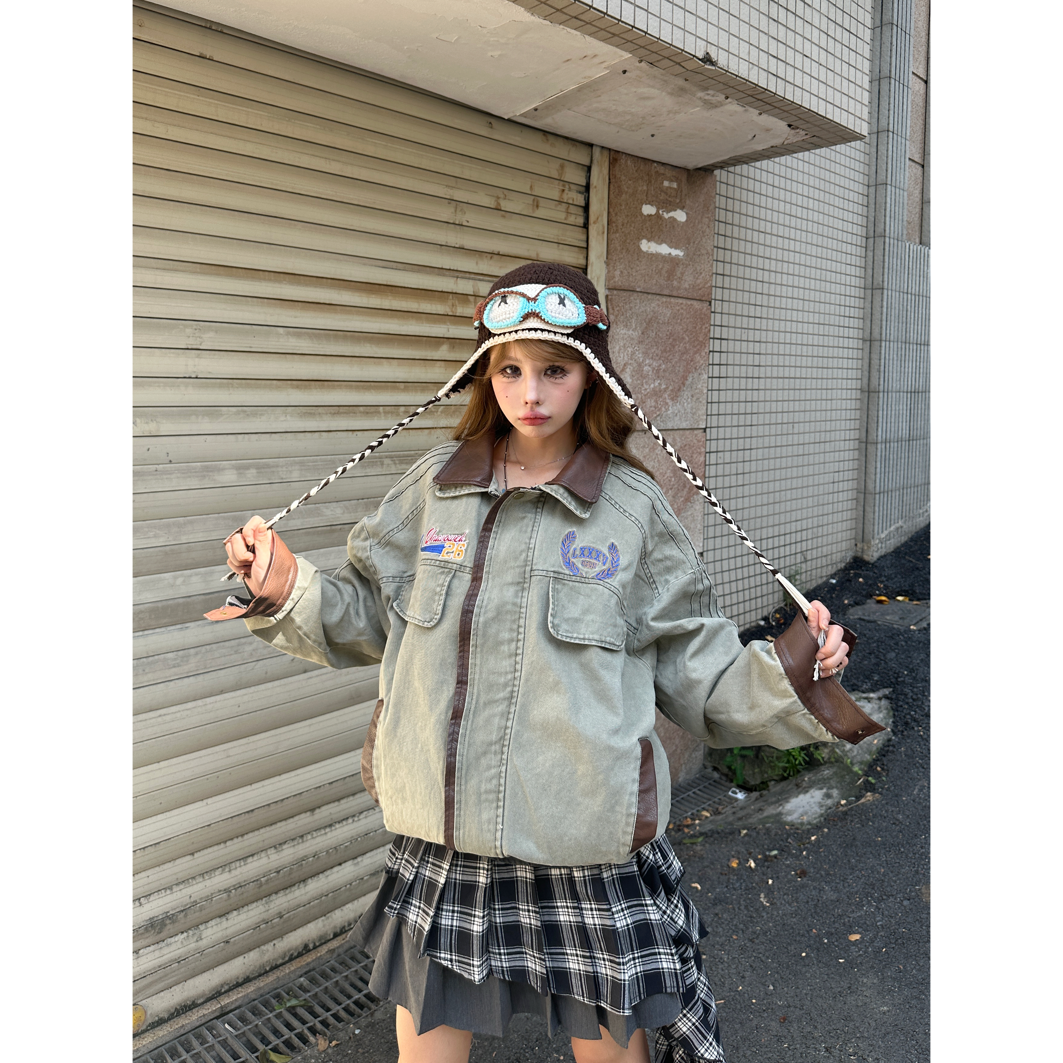 美式飞行员牛仔夹克pu皮情侣外套