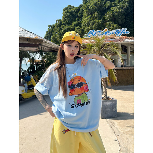 趣味风恶搞美女头像短袖印花t恤