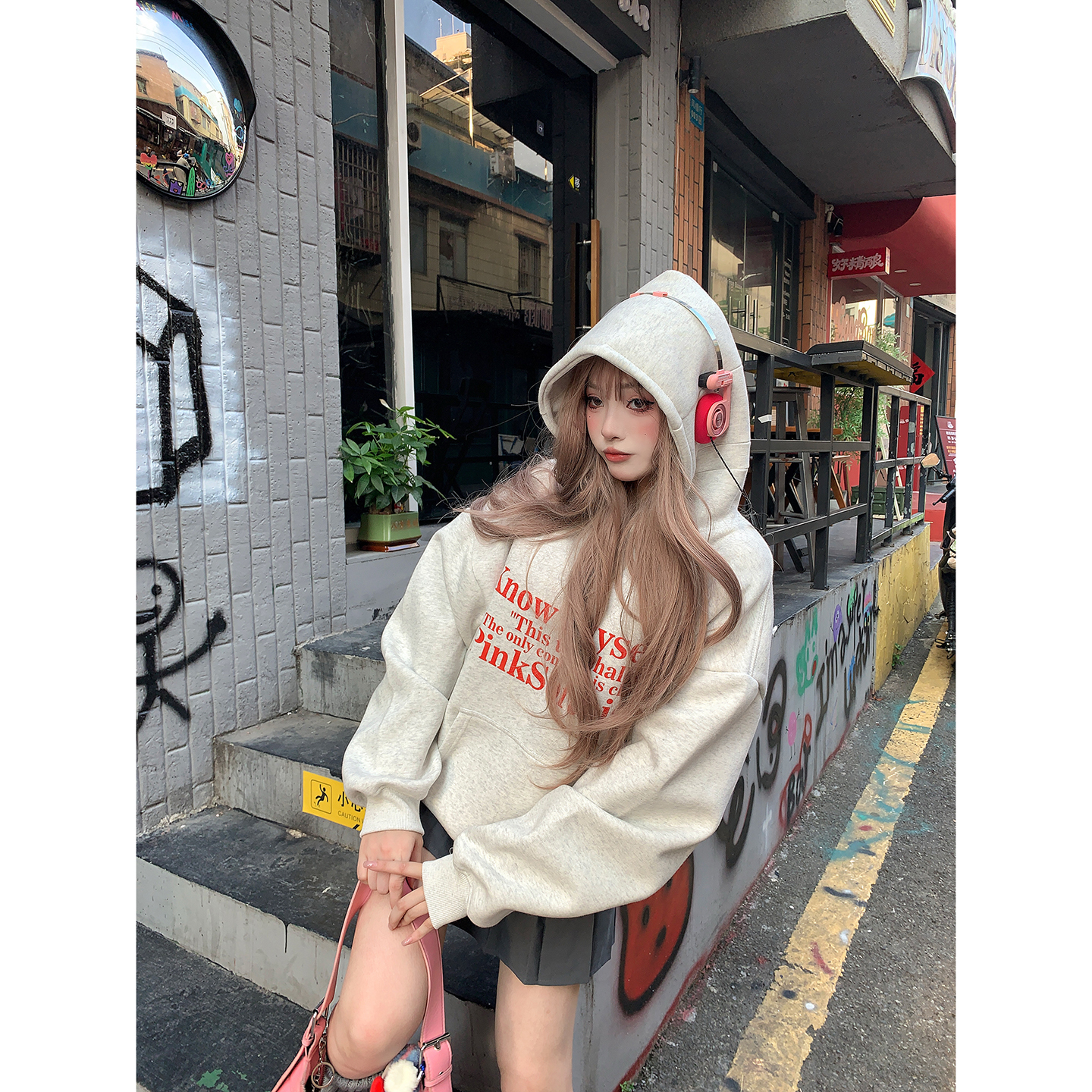 潮牌嘻哈字母卫衣重磅情侣连帽潮