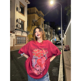 女2025夏季 潮牌重磅短袖 宽松圆领水洗做旧T恤女显白t 美式 Sixminu