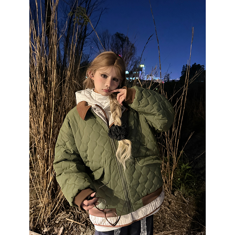 撞色拼接棉服宽松氛围感外套女