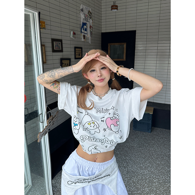 重磅纯棉短袖可爱印花t恤情侣T