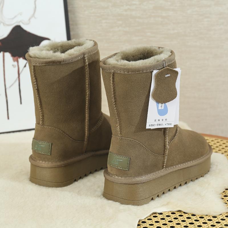 雪地靴冬季中筒厚底全羊毛内里