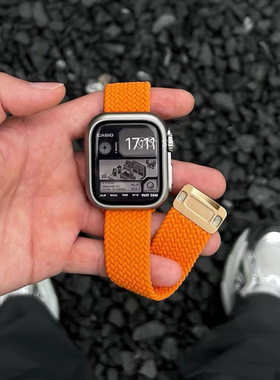 新款橙色尼龙编织磁吸applewatch表带适用S11S10苹果手表带替换带