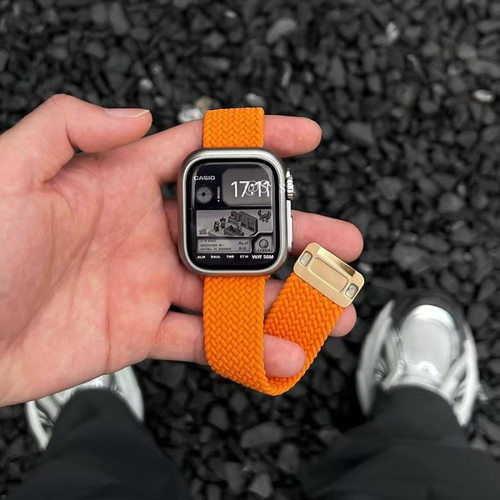 橙色尼龙编织苹果手表带替换带