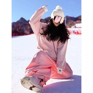 粉色滑雪服男女款套装冬季加厚保暖户外防风防水登山雪地裤两件套