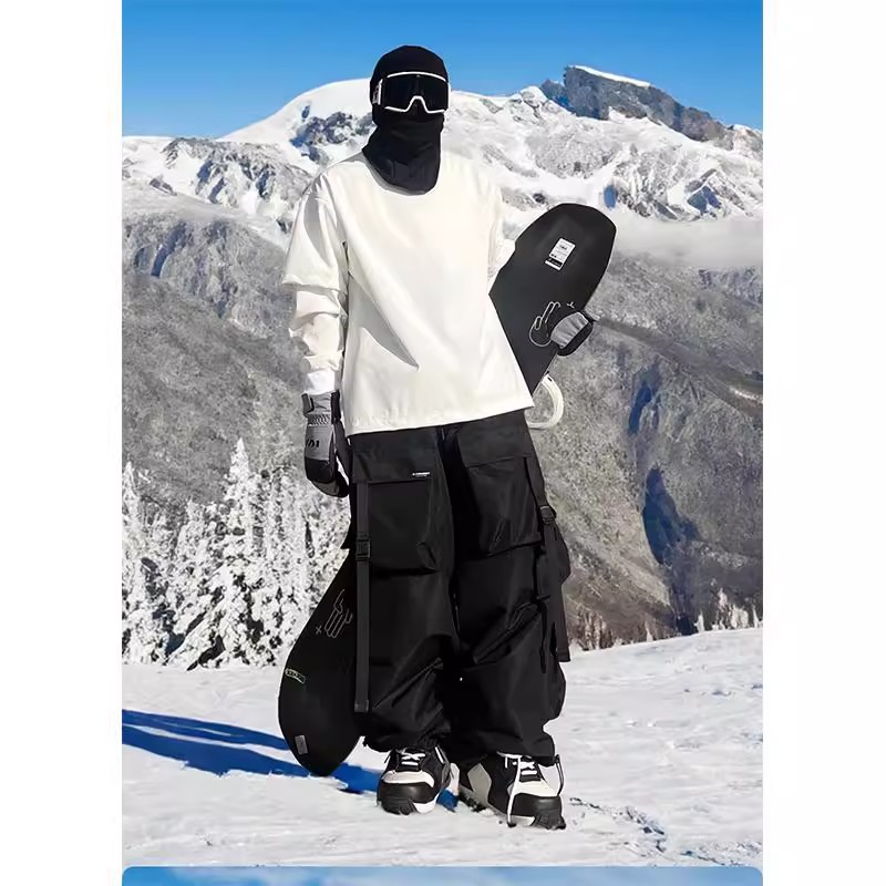 冬季重工防水滑雪服套装男美式抽绳解构运动卫衣登山雪地裤两件套