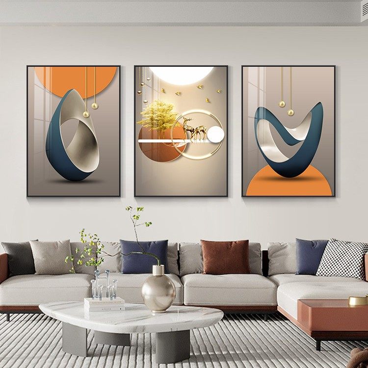 现代轻奢客厅装饰画福禄圆满大气三联壁画寓意好的沙发背景墙挂画,家居饰品,现代装饰画,淘宝优惠券,粉丝福利购,淘宝优惠卷