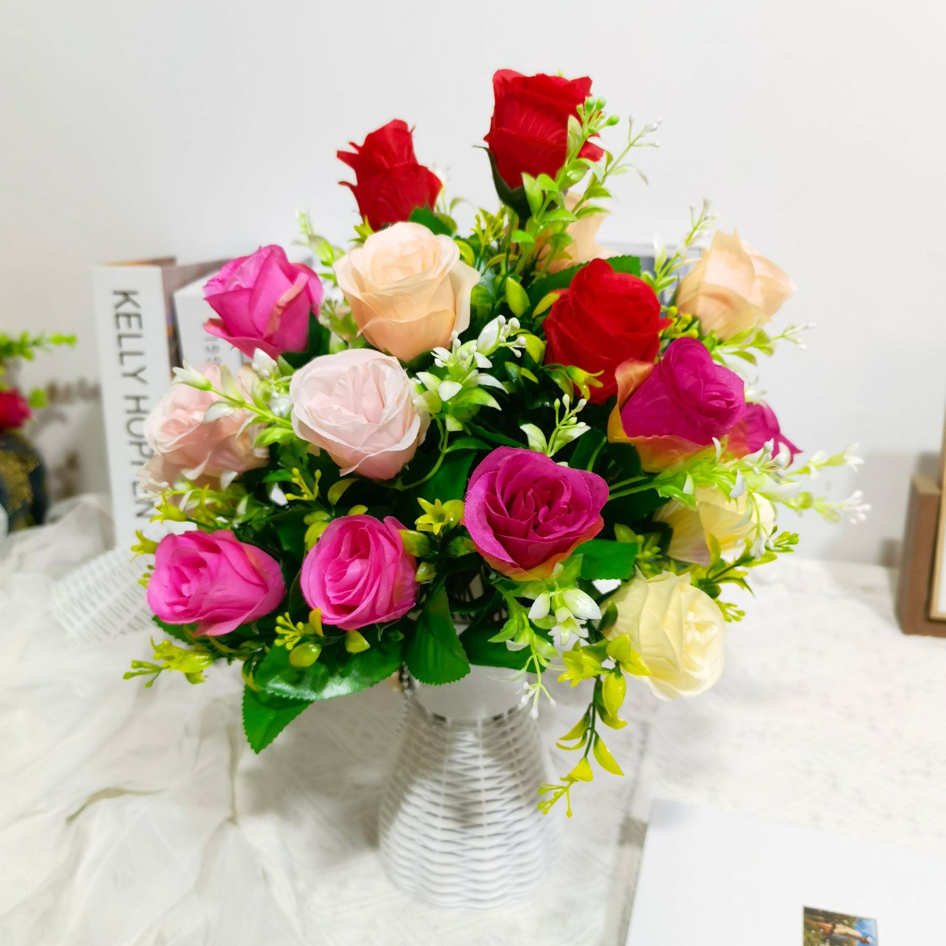 6头玫瑰花束仿真花假花人造绢花