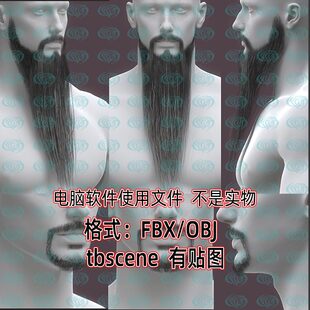 胡子zbrush络腮胡obj发卡fbx毛发贴图逼真八猴胡须UE低模3D模型