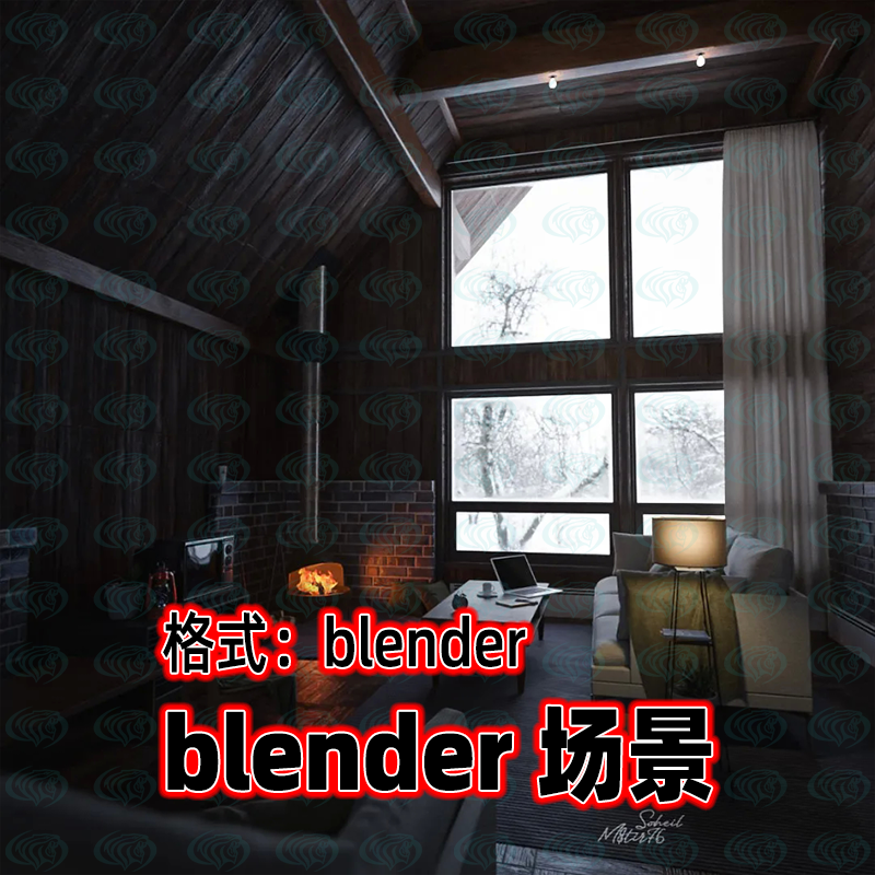 blender温馨小屋室内场景冬季小屋别墅木头房子模型灯光渲染工程