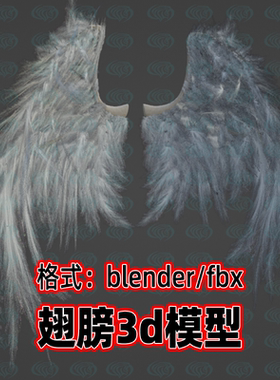 blender羽毛翅膀模型天使翅膀灰色羽翼羽毛3d模型材质贴图fbx素材