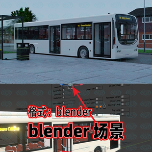 blender公交车模型场景有绑定控制器汽车模型材质贴图可制作动画