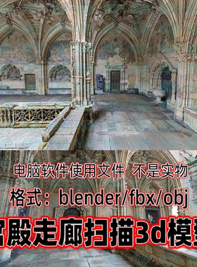 Blender c4d 3dmax maya影视级教堂游廊北欧宫殿走廊3D扫描模型