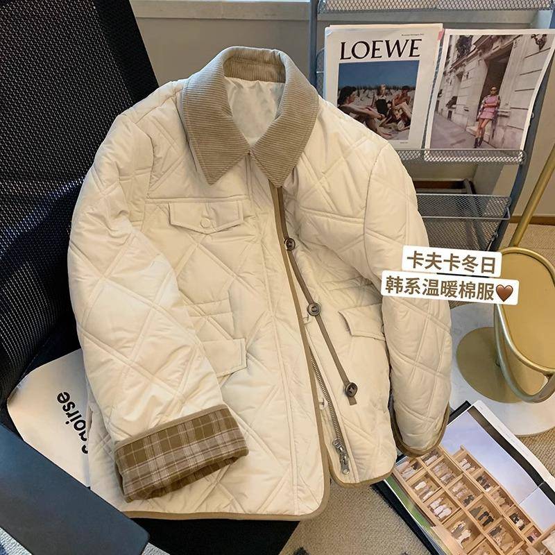 特大码女装胖mm韩系翻领羽绒棉服女春秋新款小众设计感棉袄外套女