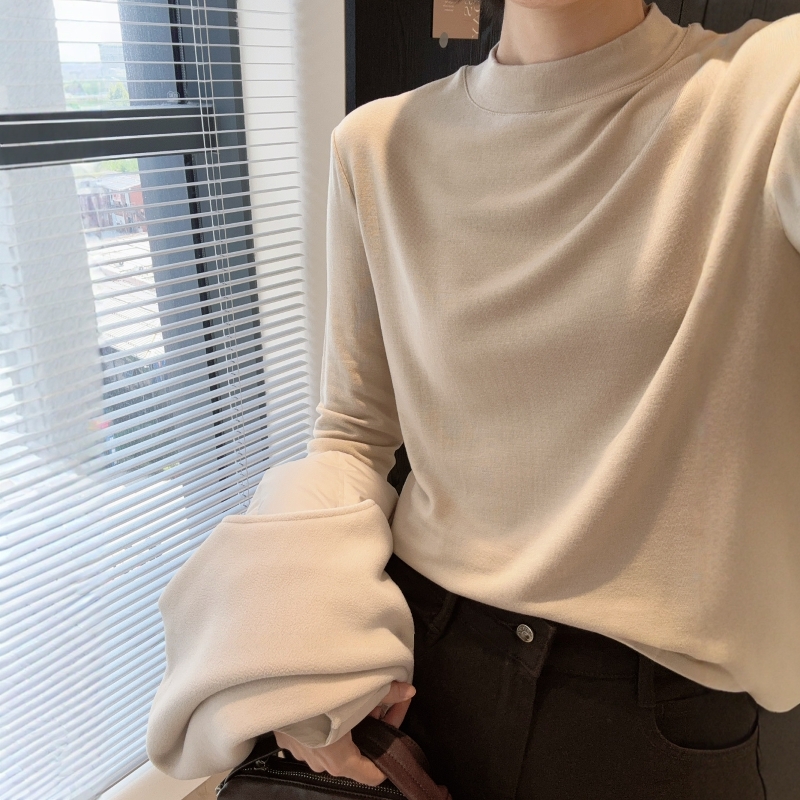 轻绒衣 羊毛天丝醋酸结合磨绒长袖T恤叠穿保暖25秋冬半高领打底衫