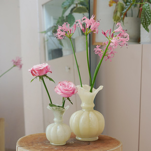 SoftHome芬顿花瓶法式南瓜小花瓶复古高档玻璃插花装饰摆件中古