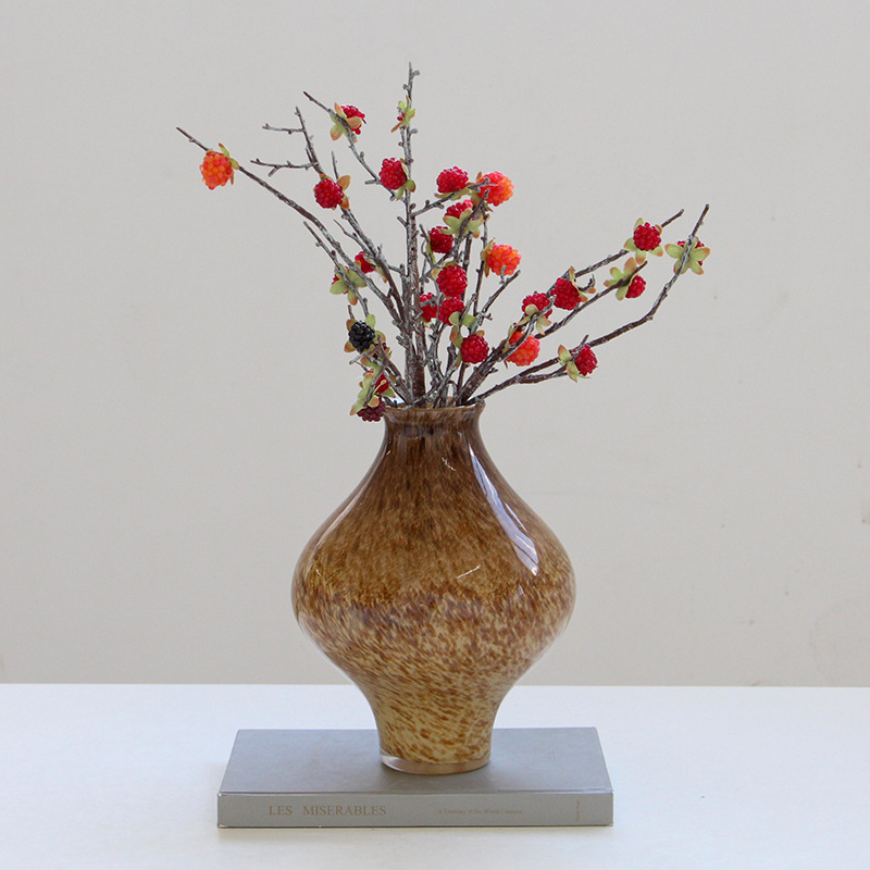 新中式复古小口花瓶客厅餐桌玄关冬青插花干花装饰茶室花器秋冬