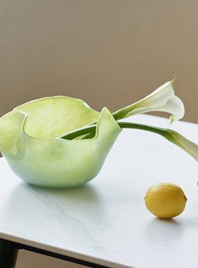 SoftHome创意北欧褶子波浪口白菜玻璃花瓶家居软装台面水培果盘