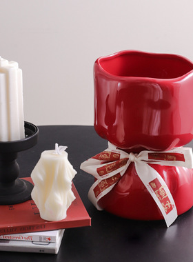 圣诞风手捧花束陶瓷花瓶高颜值插花瓶高级感创意软装家居摆件冬