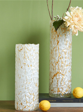 SoftHome纹白金直筒圆柱玻璃花茶几餐桌台面酒店样板房装饰花瓶