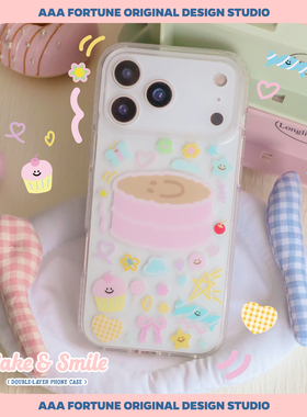 AAA FORTUNE【笑脸夹心蛋糕】透明双层手机壳亮面大孔适用于苹果iPhone17ProMax/17Pro/17Air/16pro/15promax