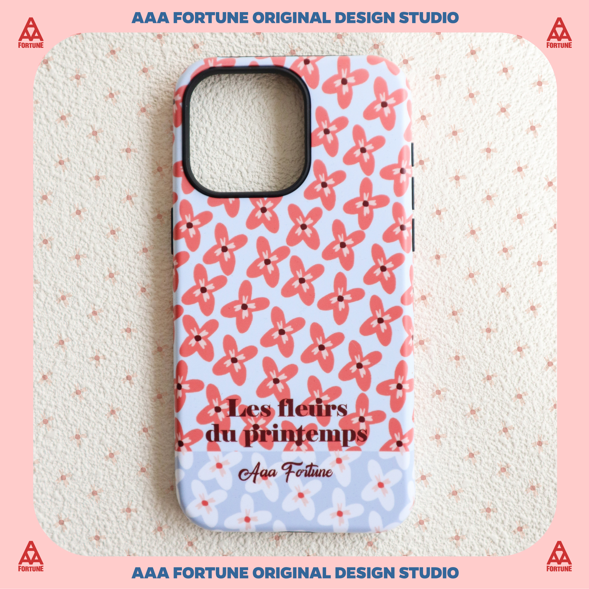 AAA FORTUNE原创春日花花粉蓝撞色菲林磨砂二合一手机壳大孔适用于苹果iPhone15ProMax/15pro/14Pro/13/14