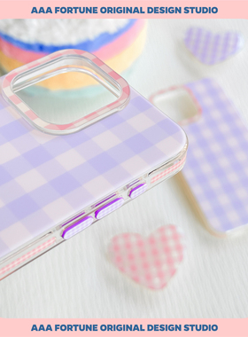 AAA FORTUNE原创撞色紫色格纹 按键也是紫格纹 手机壳磨砂大孔适用于苹果iPhone15ProMax/15Pro/14Pro/14/13P