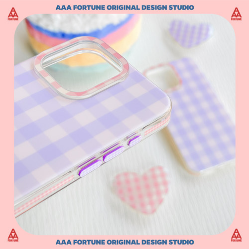 原创撞色紫格纹磨砂手机壳