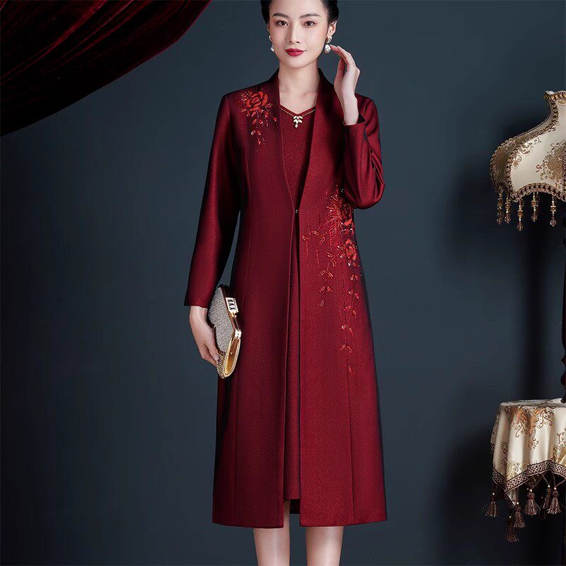 参加儿子结婚礼喜婆婆婚宴装春秋季外套婚礼妈妈礼服大码两件套装