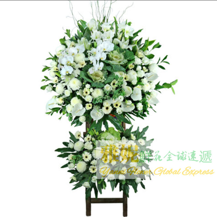 香港喪禮高檔雙層花籃白事帛事葬禮鮮花速遞同城快遞花牌花圈送貨