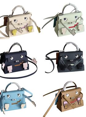 气泡绿娃娃包 马赛克凯莉包 epsom皮半手工蜡线手提单肩斜挎包女