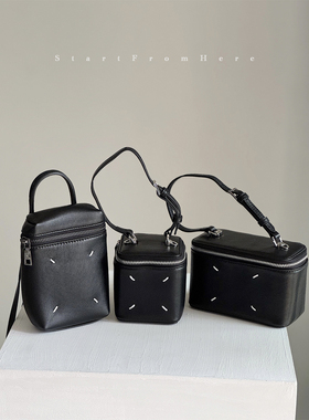 简约时髦化妆盒子包 羊皮百搭口红手机包手提单肩斜挎迷你小包女