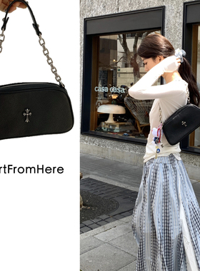 中号十字架腋下包 粗链条铆钉肩带单肩包 高级感头层牛皮相机包女