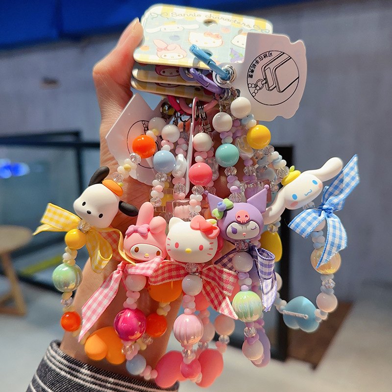 新品卡通正版三丽鸥水果手机链HelloKitty库洛米串珠钥匙链圈挂件