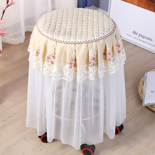 凳子罩圆椅套圆凳坐垫圆椅子垫布艺蕾丝圆凳套理发店吧台椅套 欧式