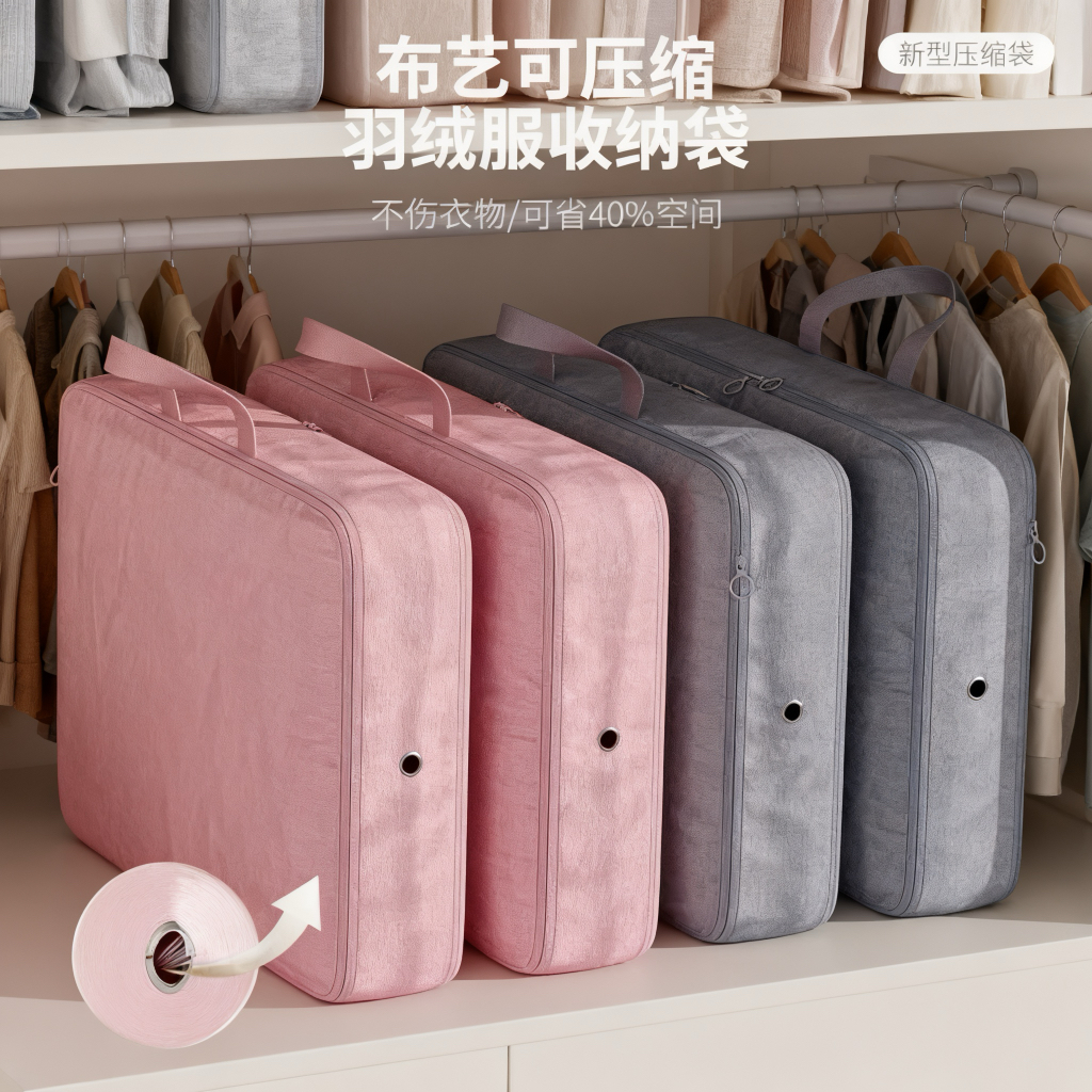 跨境记忆布羽绒服收纳袋出差旅行布艺双拉链压缩袋透气孔