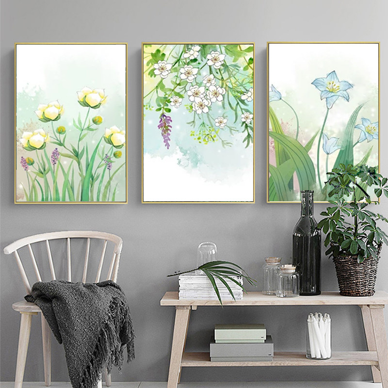 现代简约客厅装饰画春天绿色花草沙发背景墙挂画卧室小清新风壁画