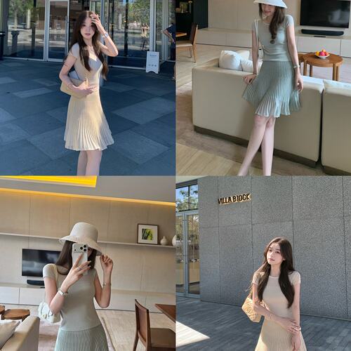 cchen陈陈-伊亚画刊 网纱简约垂感短裙女高腰显瘦百褶针织半身裙