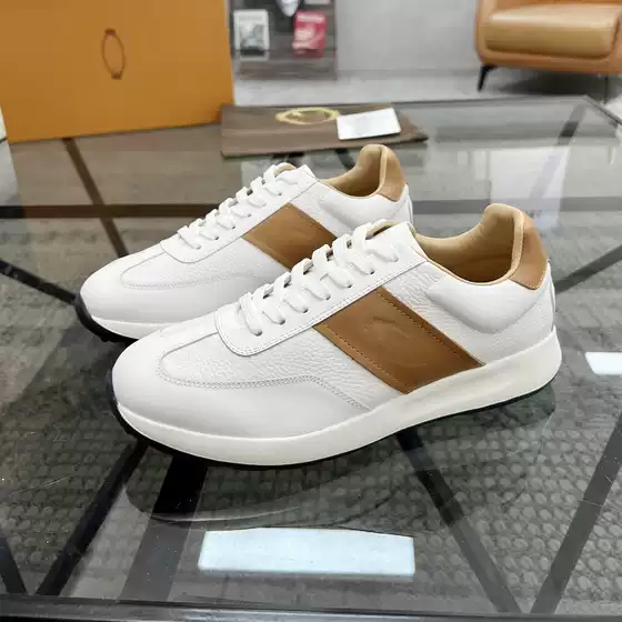 High-End New Genuine Leather Men's Thick-Soled Sports Casual Shoes, Fashionable and Versatile, Color-Blocked, Full Cowhide, High-End Trendy Men's Shoes
