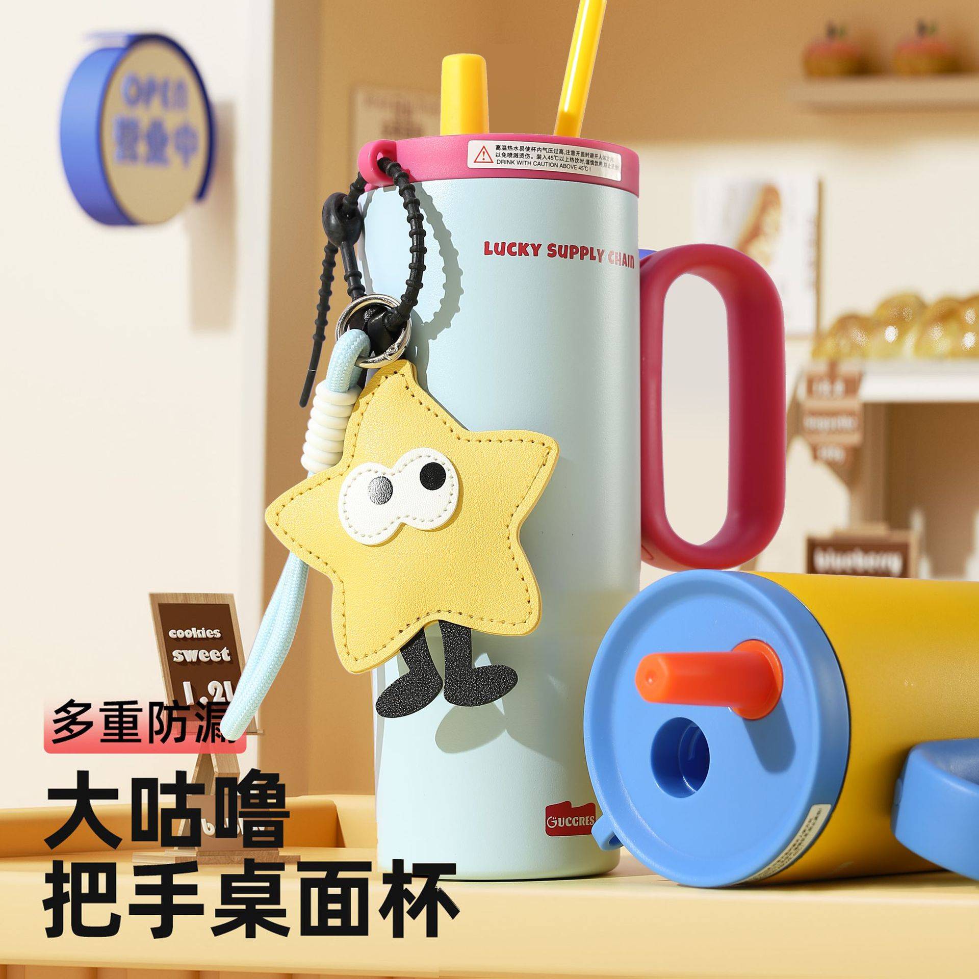 GUCGRES新款高颜值保温杯大容量简约吸管杯覆陶内胆保冷316冰霸杯图片