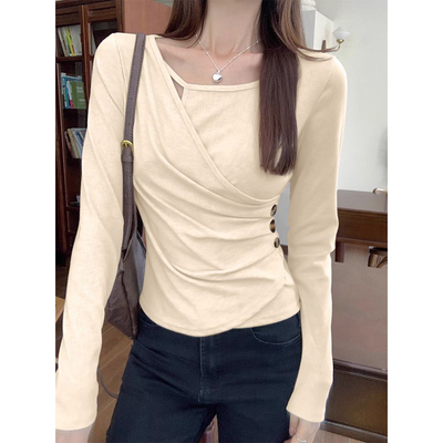 春秋新款镂空设计感小众打底衫女内搭可外穿修身显瘦百搭洋气上衣