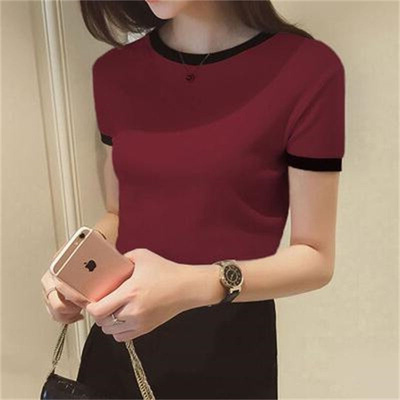 气质韩版条纹2025夏装冰丝t恤短袖修身针织衫薄女上衣打底衫款潮