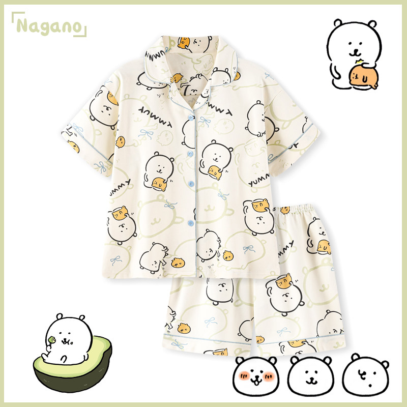 nagano自嘲熊睡衣女款夏季凉感纯棉短袖裤卡通可爱居家服套装夏天