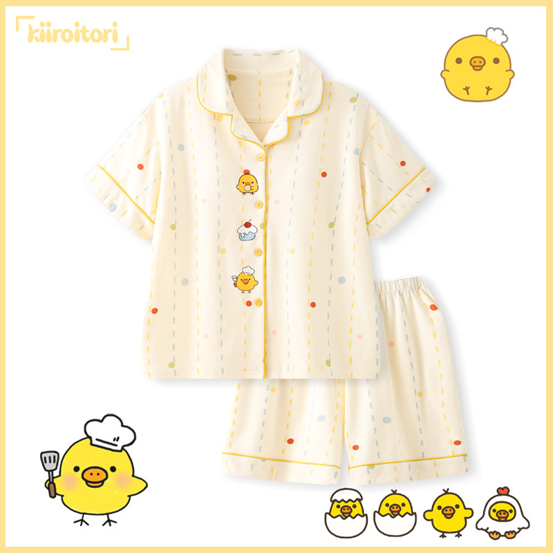 线条波点网红鼻孔鸡睡衣夏季女款凉感纯棉短袖夏天可爱居家服套装