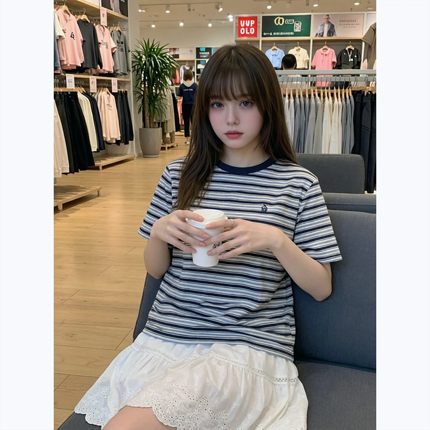 复古条纹短袖T恤女宽松圆领百搭休闲上衣夏季2026新款爆款情侣款