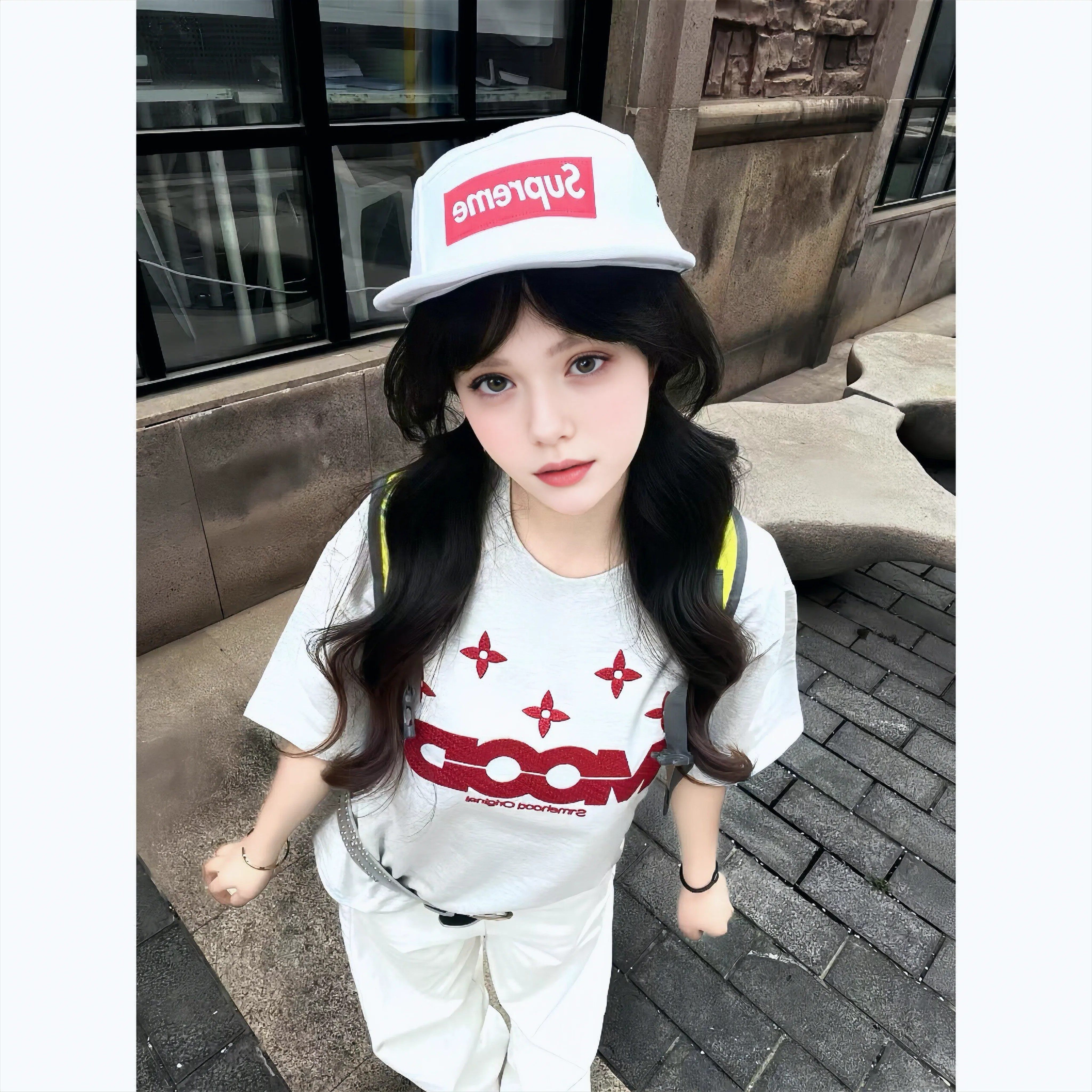 美式高街字母刺绣短袖t恤女大童2026新款初中高中学生宽松上衣女