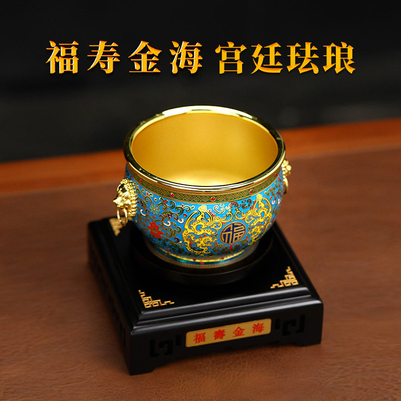 非遗珐琅金海福缸文创工艺品摆件福寿金海门海小缸贺寿礼物,家居饰品,桌面摆件,淘宝优惠券,粉丝福利购,淘宝优惠卷