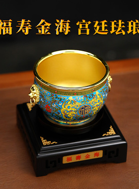 非遗珐琅金海福缸文创工艺品摆件福寿金海门海小缸贺寿礼物